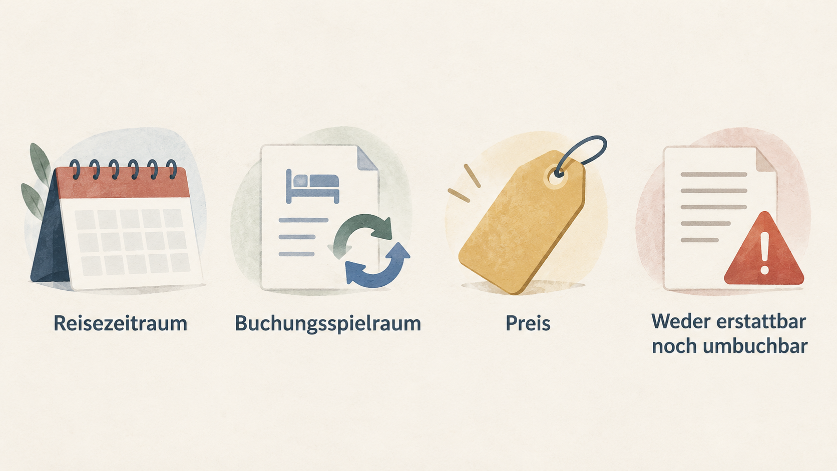 Eine dreistufige nummerierte Checkliste zeigt die genannte Reihenfolge: zuerst Reisezeitraum, danach Buchungsspielraum, erst dann Preis prüfen.