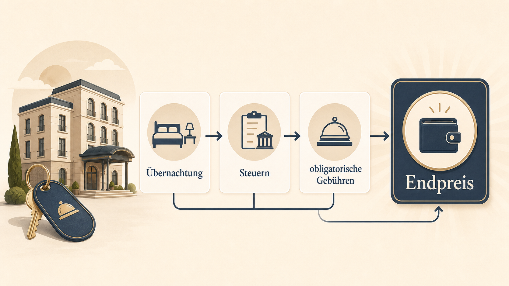 Redaktionelle Illustration zu Echte Hotelangebote erkennen: Gebühren, Bedingungen und Vergleichspreise prüfen