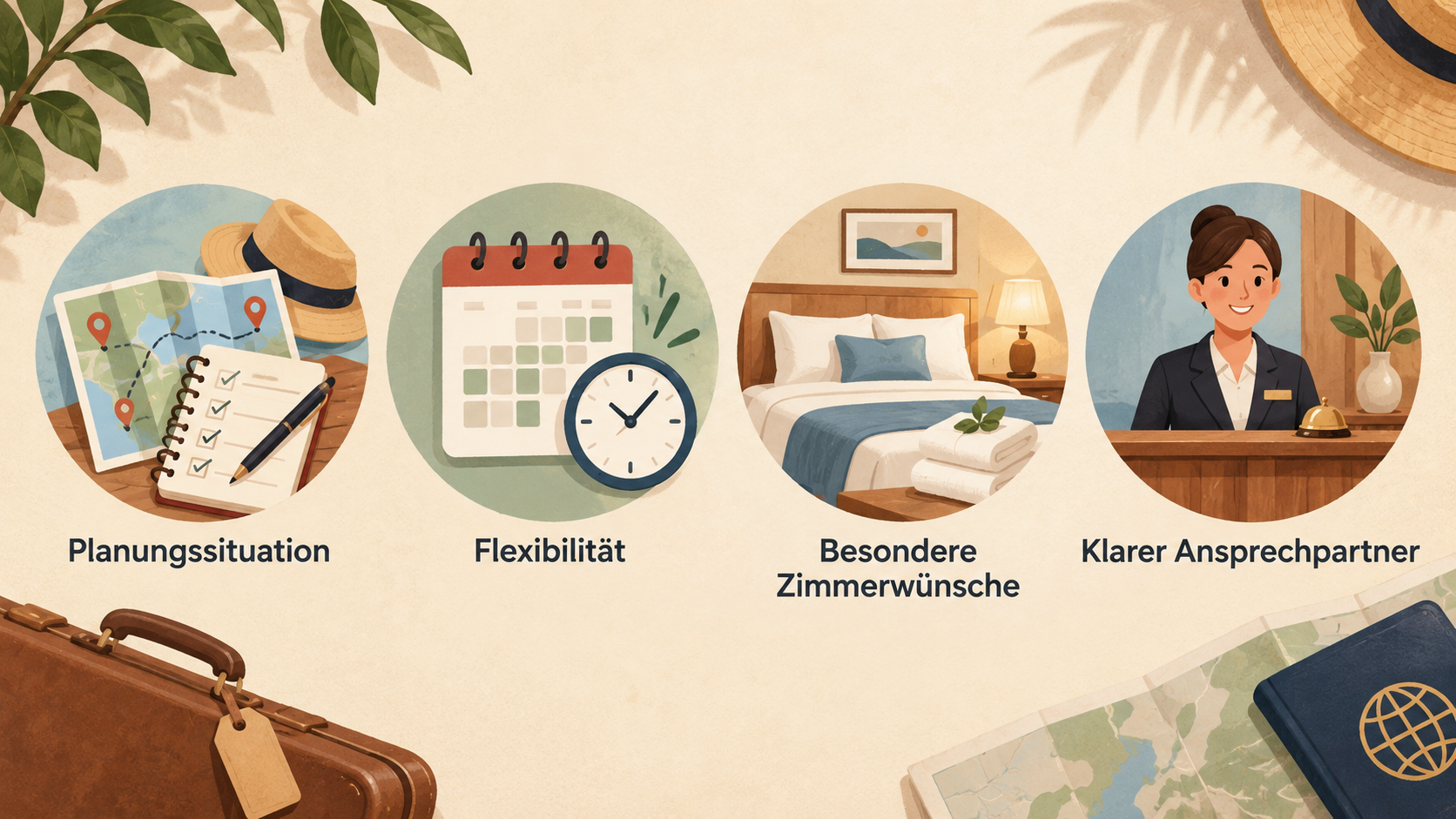 A neutral hero visual for comparing the four named hotel booking portals across devices, without implying a ranking or price advantage.